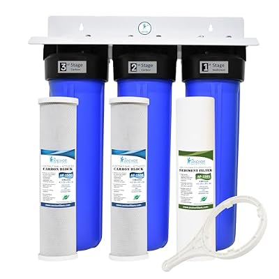 Anchor AF-6003 3-Stage Whole House Water Filtration System with Dual Carbon Block, 4.5 x 20 inch, Big Blue