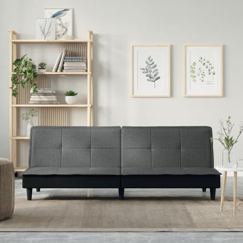 Rantry Sofá Cama de Tela Gris Oscuro, Estructura de Sofá Cama para Pijamas Auxiliar de Invitados Habitación Mobiliario Mueble Duradero Individual Tipo 3 Sofás