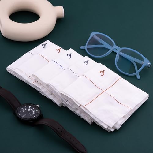 Image of CROSSLINE Men's Initial Monogram (A-Z) Embroidery 100% Pure Cotton Handkerchief | White Base With Colored Border | Handkerchiefs For Men Cotton Soft - (Pack of 5)
