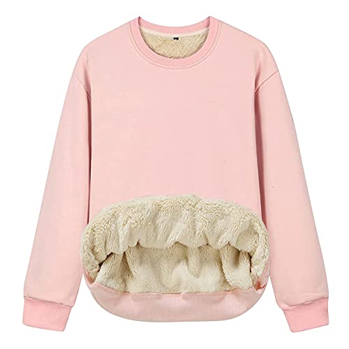 KBOPLEMQ Jersey de punto para mujer, cuello redondo, informal, suelto, manga larga, con capucha, forro polar, chaqueta deportiva para otoño, invierno, suéter grueso, Rosa., XL Cover