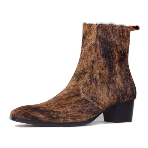 Dress Boot for Men Casual Chelsea Fashion Stylish Pony hair Ankle Leather High Heels Boots CD-JY021-D-R