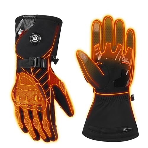 KEMIMOTO Guantes Moto Calefactables, Guantes Moto Invierno 3 Modos Calefactores con Batería 2500mAH, Resistentes al Desgaste Doble protecció y Pantalla Táctil, Motociclismo Actividades Nieve Esquí