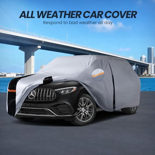 Image of Multi-Layer Car Cover Custom Fit for Mercedes Benz GLC GLC300 GLC350e GLC43 63 (2015-2026), 100% Waterproof All Weather, Gift with Towel, Heavy Duty Car Covers for Rain Sun UV Protection with Zipper.