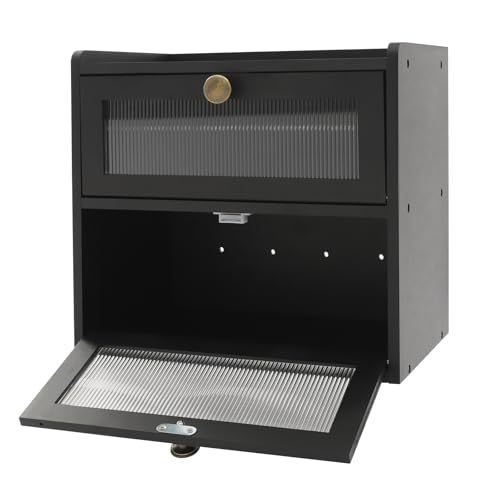 POTYYH Panera de madera de 2 niveles, grande, con puerta magnética semitransparente, almacenamiento para pan, aperitivos, frutas, especias y cuencos