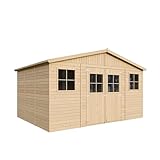 Holz Gartenschuppen - Abstellkammer mit Fenstern - H246 x 418 x 320 cm/ 12 m² Naturholz-Shiplap-Schuppen - Gartenwerkstatt - Fahrrad- Geräteschuppen TIMBELA M331