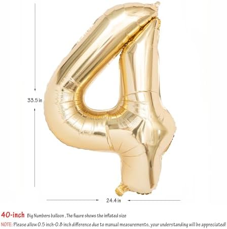 40 "Light Gold number 4 Balloon White Gold Giant birthday balloon Helium Champagne gold number balloons baby shower happy birthday decorations Valentine's Day wedding Digital 4 - 1
