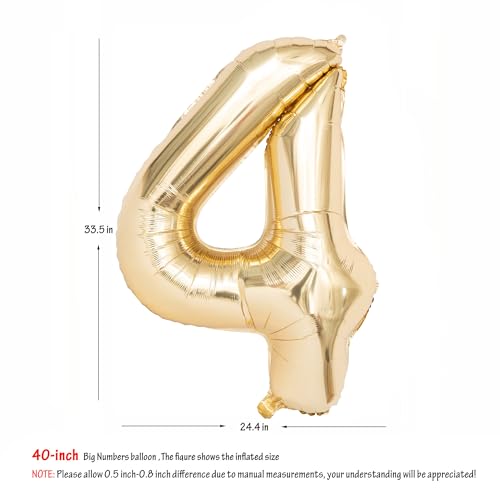 Image of 40 Inch Light Gold 4 Number Balloons Large Champagne Gold Number | White Gold Giant 4 Foil Mylar Helium Digital Balloon for 4th or 4st Anniversary Party Decorations Supplies