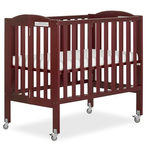 Image of Dream On Me 2 in 1 Portable Folding Stationary Side Crib in Cherry, Greenguard Gold Certified , 2 Piece Set