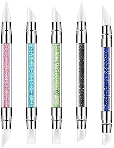 Scheibe Professionals 5Pcs Nail Art Sculpture Pen Silicone Double Ended Nail Art Tool with Acrylic Rhinestone Handle for Designing Painting Manicure-image-47