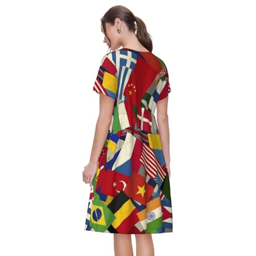 Women's Short Sleeve Dress Different Countries National Flags Summer Sundress Casual Midi Dress2