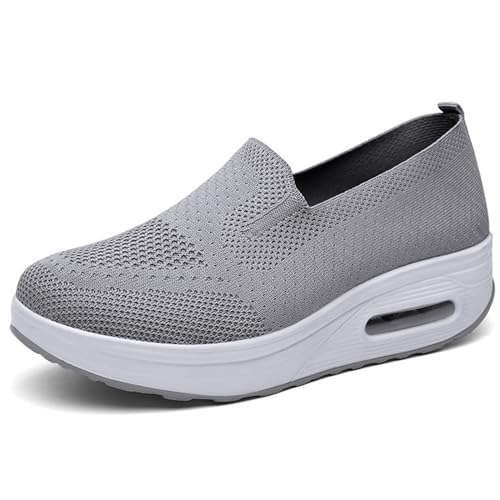zoocco Orthopedic Walking Shoes for Women, Summer Air Cushion Slip-On Sneakers (Grey,40)