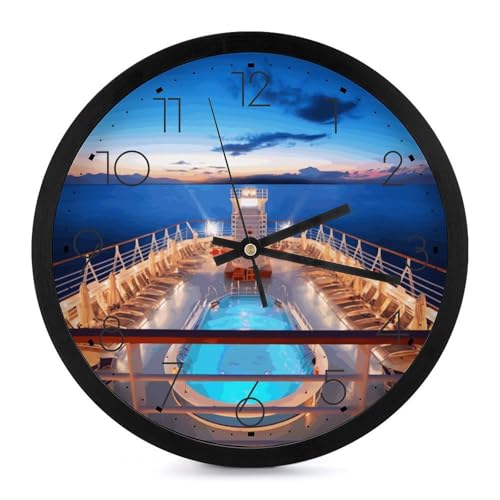 BVKWNTSA Elegante e semplice orologio da parete rotondo in plastica con stampa nave da crociera, cronometraggio preciso, decorazione della stanza