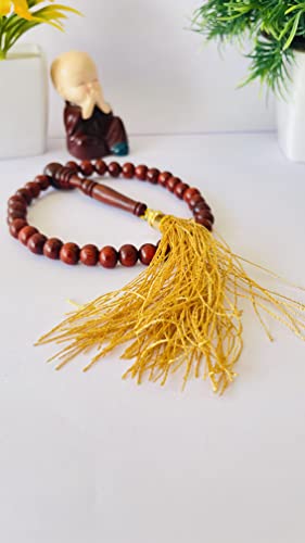 Image of RDK Sandalwood (Chandan) Islamic Tasbih Prayer Mala Beautiful Engraved Allah Mohammad TASBEEH /Muslim Prayer Beads /TASBIH /SIBHAA Islamic Salat Prayer Tasbeeh 100 Beads (Red Sandalwood 10 MM)