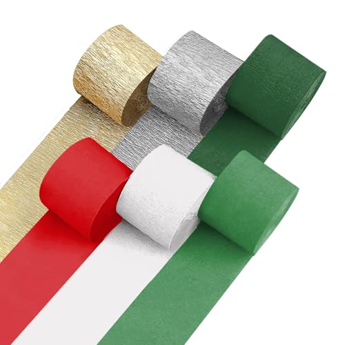 Image of 6 Christmas Streamers, 591ft Pack of Crepe Paper Party Decorations | Each roll is 82 ft long and 1.8 Inch wide ideal for Event Party Decor, Cultural Decorations and Christmas Celebration
