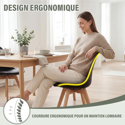 Lot 6 Chaises Salle à Manger Noires Scandinaves TEENO