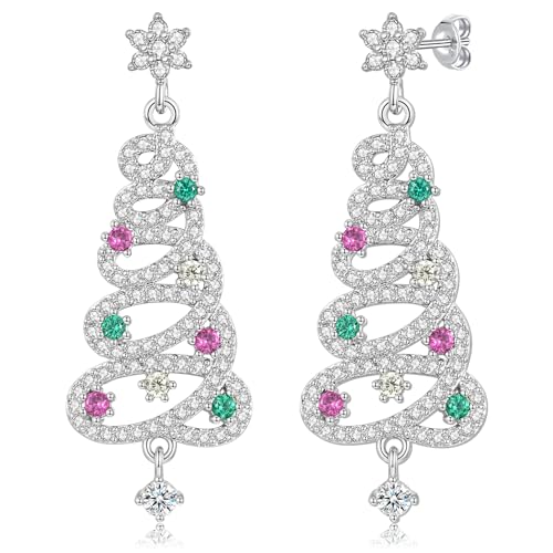 Boucles d'oreilles sapin de Noël en argent 925 et oxydes de zirconium pour femme