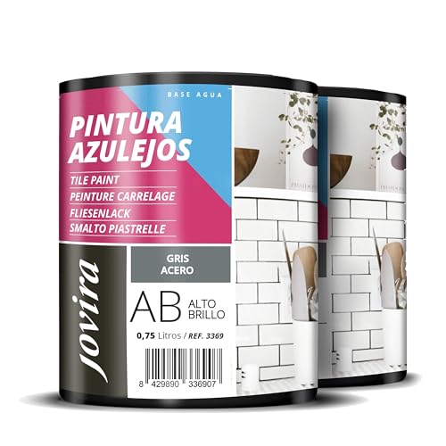 JOVIRA PINTURAS PEINTURE CARRELAGE Donnez une nouvelle image à votre cuisine et salle de bain. (2x750 Millilitres, Gris Acier)