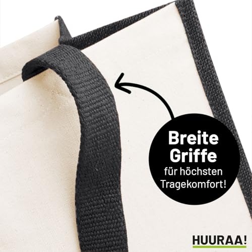 Huuraa Jutetasche Mops Silhouette 21 Liter Black Jute und Baumwolle Einkaufstasche Geschenkidee