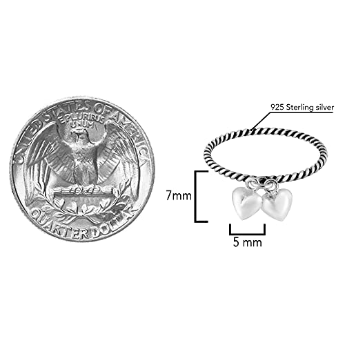 AeraVida .925 Sterling Silver Ring Adorable Twin Hearts Dangle Twisted Band | Cute Wedding Rings For Women | Chic Comfort Fit Silver Rings for Women | Love Symbol | Sterling Silver Rings Sizes 6-104