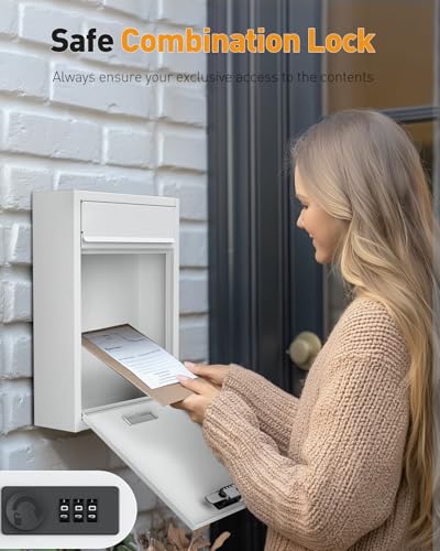 image for Uniclife Wall Mount Mailbox for Outside, Large Locking Mailbox with Co