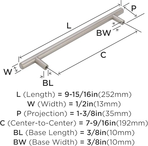 Image of Amerock 7-9 /16 inch Bar Pulls Stainless Steel Drawer Pull | 7-9 /16 inch (192mm) Center-to-Center Mounting Distance and 9-15 /16 inch Overall Length, Durable Stainless Steel Cabinet Hardware