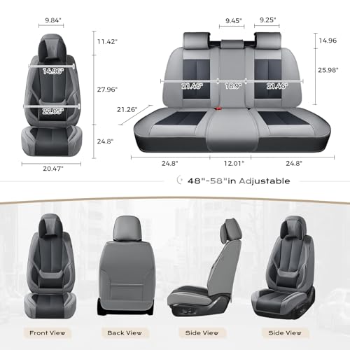 Image of Coverado Seat Covers, Car Seat Covers Front Seats, Car Seat Cover, Car Seat Protector Waterproof, Seat Cushion Nappa Leather with Head Pillow, Carseat Cover Universal Fit for Most Cars (Gray&Black)