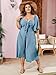 SCOMCHIC Plus Size Summer Dress Casual Short Sleeve Bow Tie Deep V Neck Smocked Button Down Midi Flowy A-line Boho Dresses Blue