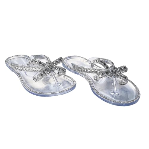Image of Womens Flat Sandals Jelly Flip Flops Crystals Rhinestones Bow Knot Glitter Sandals