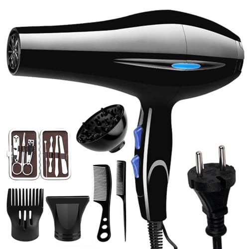 Secador de pelo profesional con difusor, 6 piezas de secador de pelo con 2 velocidades y 3 ajustes de calor, adecuado para salones y hogar