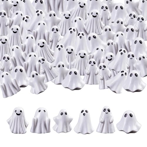 SHIFANQI 60pcs Mini Halloween Ghost Figurines Small Resin Ghost Statues Miniature Decorations 6 Styles Cute Spooky Ghost Figures for Tiered Tray Cake Topper Halloween Party Supplies