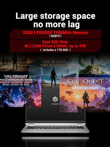 Image of Laptop Computer, 14 inch 2880x1800 QHD+ Display, AMD Ryzen7 H255 (8C /16T Up to 4.9GHz, 70W TDP), 32GB LPDDR5X RAM, 1TB PCIe 4.0 SSD (Up to 8TB Expandable), 500nits, 99Wh Battery, Fingerprint, Gray