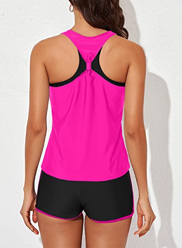 Image of Aleumdr Womens Athletic 3 Piece Tankini Swimsuits with Shorts Swim Tank Tops with Sports Bra and Boyshorts Bathing Suits