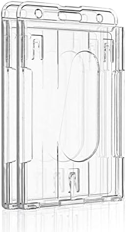 Uniclife Vertical 2-Card Badge Holder with Thumb Slot Hard Transparent PC Case Protector for Office School IDs Credit Cards Drivers Licenses and Passes, 2 Pack