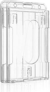 Uniclife Vertical 2-Card Badge Holder with Thumb Slot Hard Transparent PC Case Protector for Office School IDs Credit Cards Drivers Licenses and Passes, 2 Pack