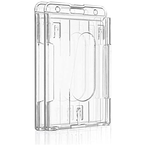 Uniclife Vertical 2-Card Badge Holder with Thumb Slot Hard Transparent PC Case Protector for Office School IDs Credit Cards Driver’s Licenses and Passes, 2 Pack Cover