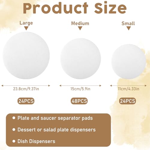 Xthrotsenk Plate China Storage Dividers 96 Pcs Felt Plate China Storage Containers Dividers Protectors Thick and Soft Dish Storage, Round Plate Separators Pads for Packing Stacking Cookware(3 Size)