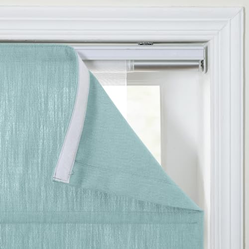 Image of TWOPAGES Isabella No Drill Cordless Roman Shade Linen Textured Cotton Roman Blind for Windows, Custom Made Room Darkening Blackout Roman Window Shade, Hardware Included, Sky Blue, 1 Piece