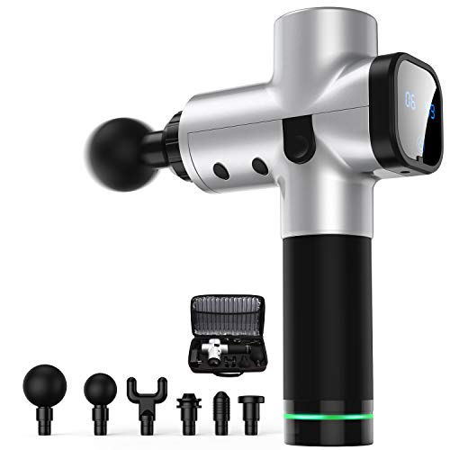 Massage Gun, Upgraded 6 Adjustable Speeds Handheld Vibration Deep Tissue Muscle Massager Device - with 6 Massage Heads and Portable Bag for Deep Muscle Tissue Massage