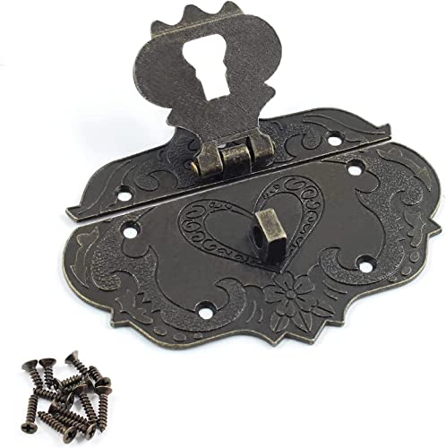 Olldag 4 Pcs Antique Clasp Hasps Latches, Vintage Bronze Decorative Hook Locks With Screws For Wood Case Jewelry Chest Box Crafting Case Furniture (Large) #TOP6