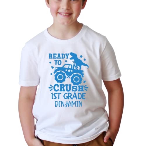 Ready To Crush Kindergarten Shirt, Dinosaur Toddler Boy First Day Of School Outfit, Personalized 1st Day of Preschool Shirt, Back to School Outfits For Boys, Crushing Kindergarten Shirt.3