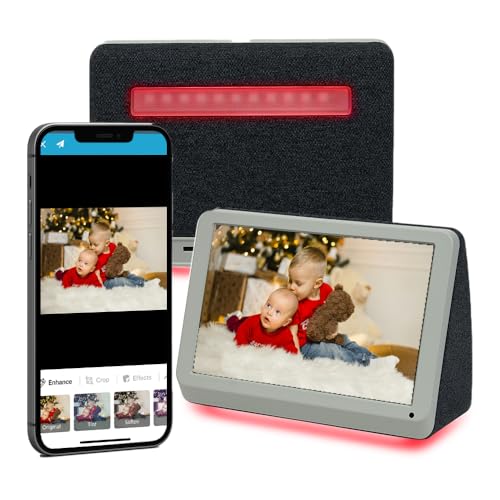 PhotoShare MyLuma LED 7” WiFi Digital Photo Frame with LEDs and Soft Touch Back Panel | Send Photo or Video from Phone to Digital Picture Frame | Stardust Grey Finish