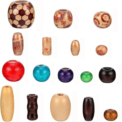 Image of DIY Crafts 260, Beads Set, Include Printed Wooden Beads Loose Wood Beads, Unssorted Natural Wooden & Plastic Bead and Rainbow Color Wooden Beads for Jewelry Making DIY Contain P (260)