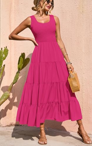 Image of PRETTYGARDEN Women's 2026 Casual Loose Plain Maxi Sundress Smocked Tank Dress Sleeveless Summer Beach Tiered Long Dresses
