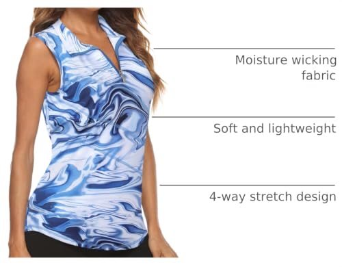 Image of Koscacy Women's Sleeveless Golf Tennis Polo Shirts Zip Up Dry Fit Workout Tank Tops Athletic Shirt