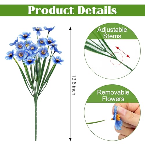 Image of Bassion 24 Bundles Artificial Flowers for Outdoors Decorations, Blue