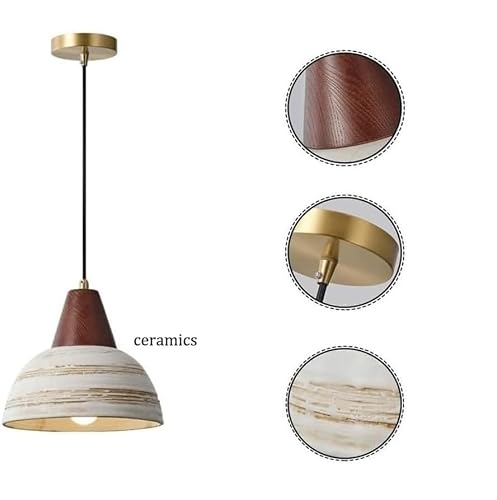 Vintage Ceramic Lampshade Pendant Light with E26/E27wood Base Lamp Single Heads Dining Room Decorative Hanging [3]