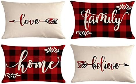 VIGVOG Decorative Waterproof Linen Cushion Covers 30 x 50 cm (12" x 20") Rectangular Geometric Throw Pillow Covers for Garden Patio Living Room Couch Sofa Pack of 4 (#1)