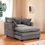 Furniliving Oversized Accent Chair with Ottoman, Luxury Chenille Single Sofa, Upholstered Deep Seat Chaise Lounge with Pillows for Living Room, Bedroom, Apartment, Grey