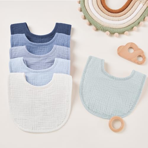 Image of Susurration Muslin Baby Drool Bibs 6Pack Soft Square Adjustable Baby Bandana Bibs for Unisex Girls & Boys