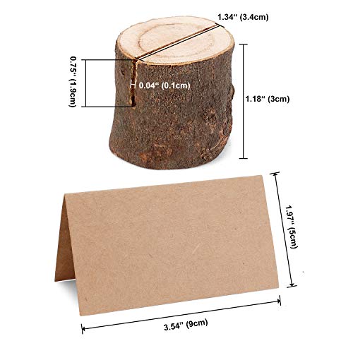 Wanapure 15 Pack Rustic Wood Table Number Holders with 30Pcs Kraft Paper, Photo Picture Table Place Card Holder, Tabletop Cardholder Menu Reserved Card Stand for Wedding, Party, Restaurants, Banquets